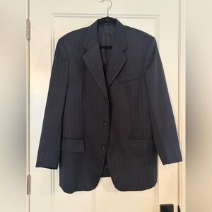 Versace Dark Blue Pinstripe Suit Jacket